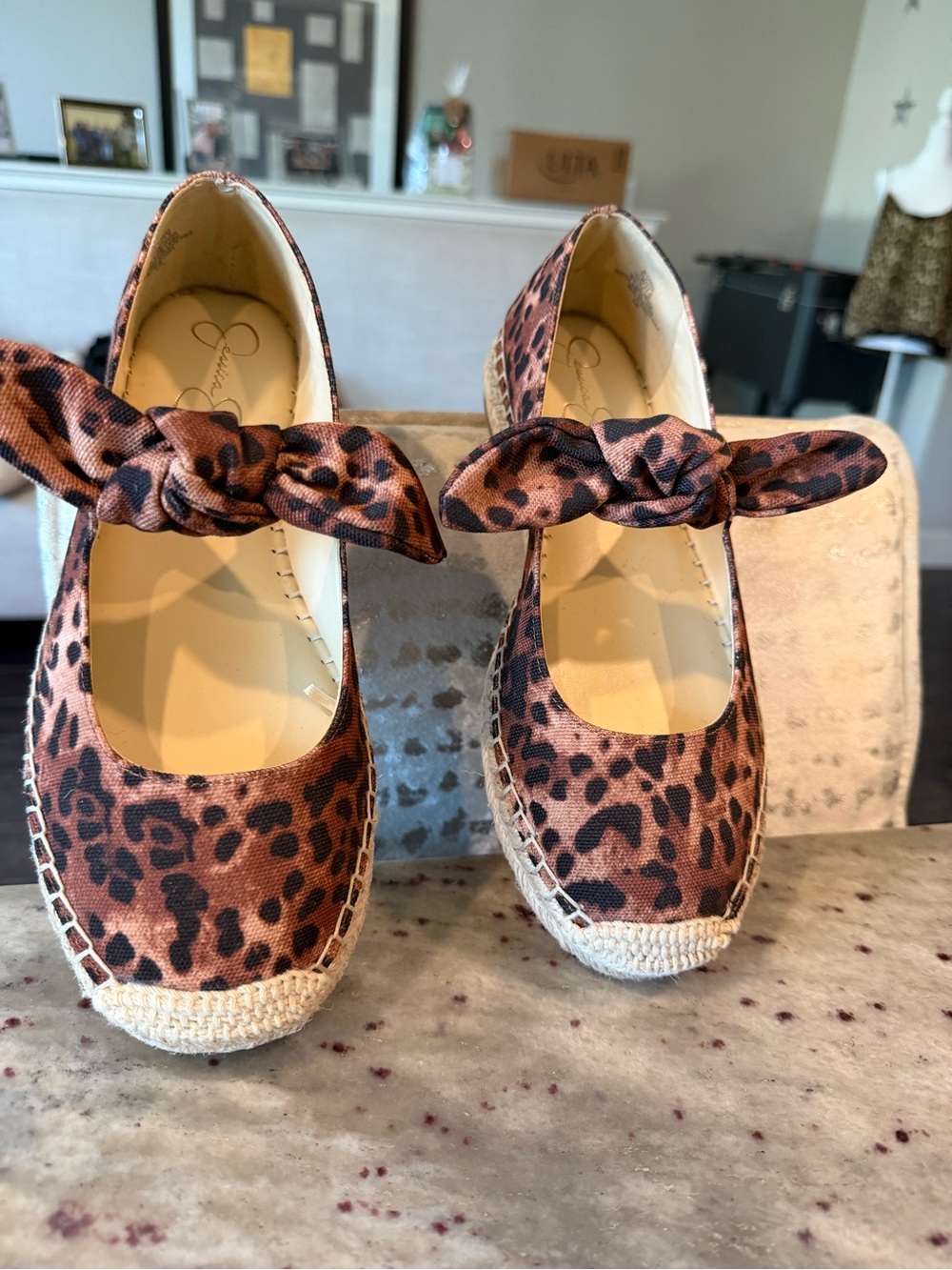 NWOT Jessica Simpson Leopard Print Mary Jane Espadrille Flats - Brown/Black
